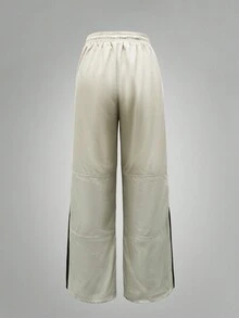 New Arrival Women's Y2k High Waisted Drawstring Elastic Wide Leg Streetwear Colorblock Hip Hop Straight Leg Cargo Pants - White - View 2