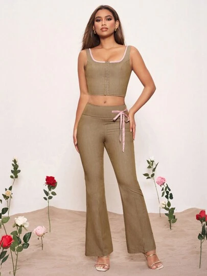 Piper Lyons 设计师女士时尚纯色喇叭裤，适合夏季、假日、度假、节日