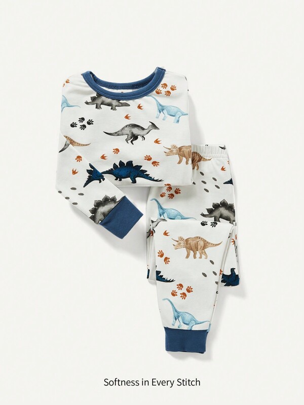 Cozy Pixies Baby Boy Snug Fit Pajama Set, Including Crew Neck Top And Footed Pants