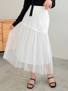 FRIFUL Ladies' White French Style Mesh Skirt - White - View 5