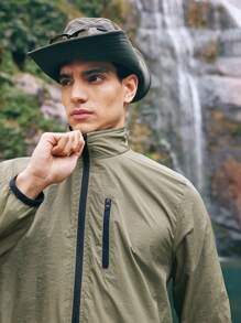 In My Nature Men's Thin Zip Up Stand Collar Outdoor Sports Jacket For Hiking - Army Green - View 4