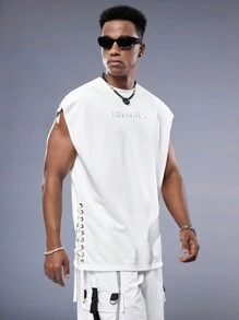 Manfinity VCAY Camiseta De Punto Sin Mangas De Cuello Redondo Para Hombre Con Bordado De Letras - Blanco - Ver 4