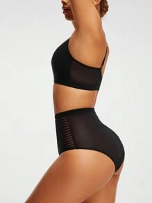 SHAPORA Women's Bodysuit With Mesh Inset And Bikini Panty - Black - View 5