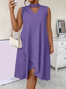 SHEIN Clasi Plus Size Keyhole Neck Wrapover Solid Color Dress