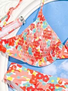 SHEIN Swim Ladies' Floral Print Bandeau Bikini Set With Underwire, Beach Vacation Bikini Set, Non-Shirred, Random Print Summer Beach - Multicolor - View 4