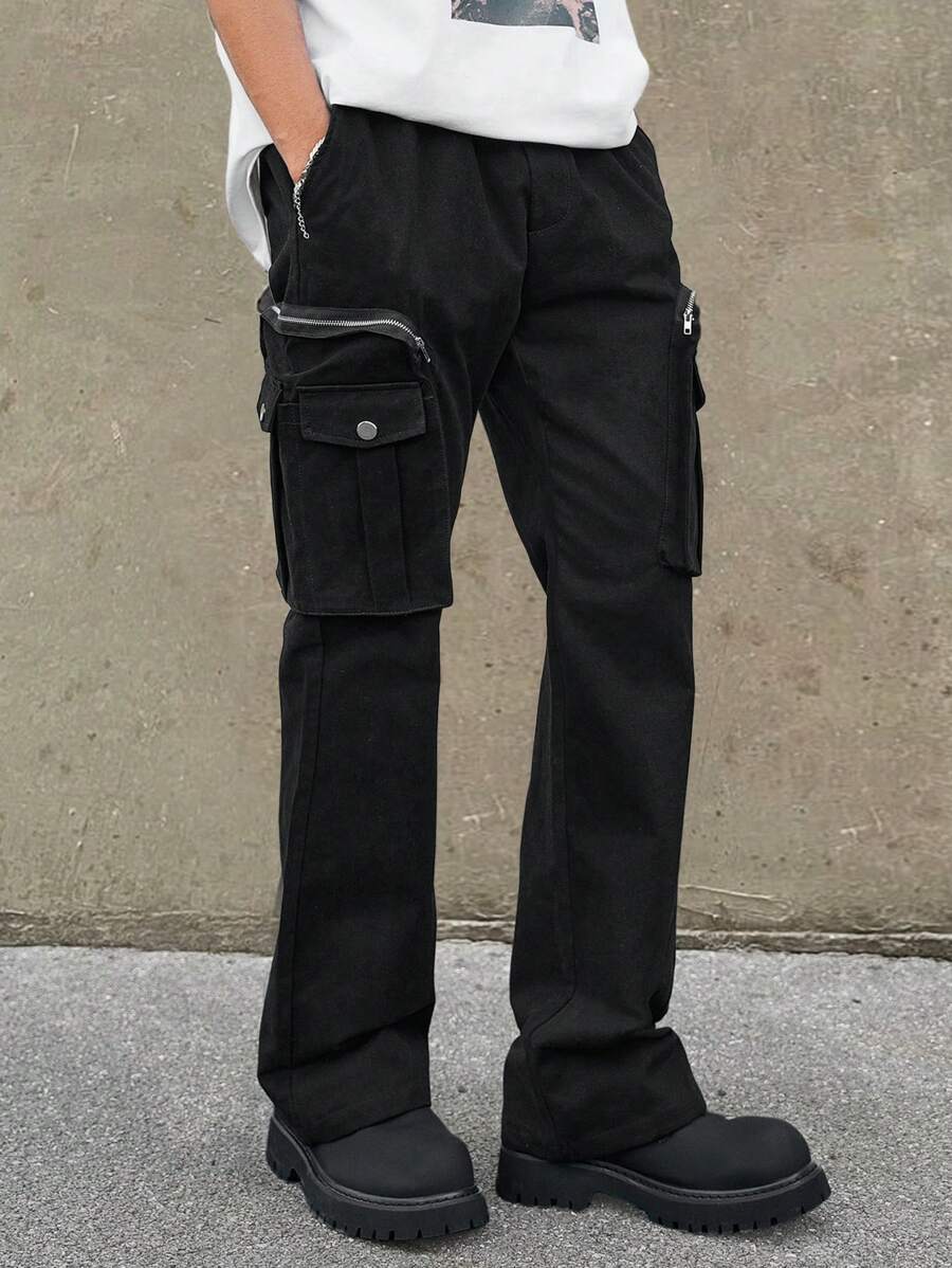 Manfinity Hypemode Men's Solid Color Cargo Pants - Black - View 1