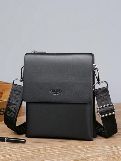 saroxi 1pc Fashionable New Men's Shoulder Bag, Crossbody Bag, Lightweight Stylish Black Outdoor Messenger Bag With Multiple Pockets, Versatile For Commuting, PU Leather Casual Minimalist Style Black/Brown Bag, Gift For Boyfriend