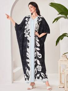 Al Najma Women's Elegant Printed Traditional Long Cheongsam Dress With Buttons Kaftan Jalabiya Dress - Multicolor - View 6