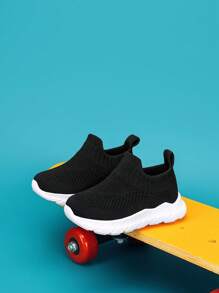 儿童轻便透气套脚运动鞋，弹性鞋面方便穿脱，贴合儿童脚型，纯色设计，适合日常穿着，返校季学生鞋，春秋季款 - 黑色 - 查看 6