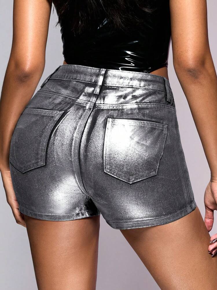 Women's Metallic Tight High Waisted Denim Shorts&Jeans Shorts&Festival Outfits&Summer Bottoms&Women Shorts&Denim Overalls&Concert Outfits&High Waisted Jeans Shorts&Music Festival