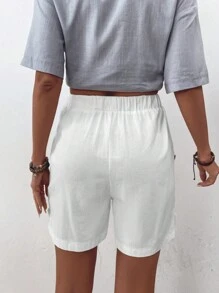 SHEIN JORESS Women's Solid Color Shorts With Button Decoration