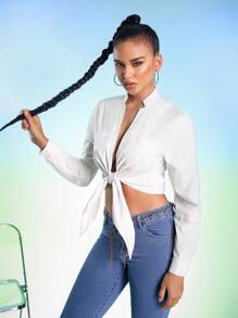 Ashley Hobart Designs 设计师商务休闲春季系带短款长袖衬衫，秋季，适合秋季、假日、度假、节日、办公室 - 杏色 - 查看 3