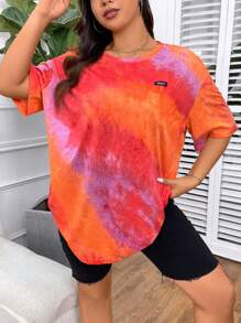 SHEIN EZwear 大尺碼夏季休閒染色針織短袖t卹 - 亮橙色 - 查看 4
