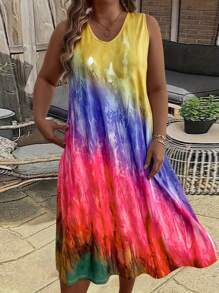 Maweii Kích thước lớn Bóng Nhuộm buộc In Váy không tay Cho mùa hè - Nhiều màu - Xem 1