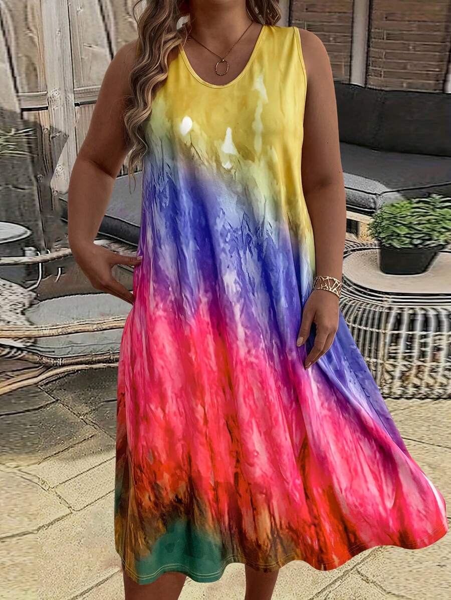 Maweii Kích thước lớn Bóng Nhuộm buộc In Váy không tay Cho mùa hè - Nhiều màu - Xem 1