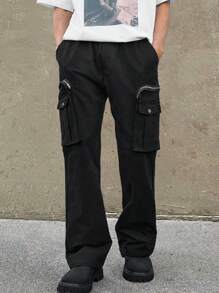 Manfinity Hypemode Men's Solid Color Cargo Pants - Black - View 4