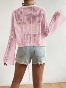 SHEIN Essnce Women's Solid Color Hollow Out Fashion Kimono Cover-Up Summer - Pink - View 2