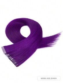20 piezas Extensiones de cabello humano con cinta de color púrpura recto de 14-22 pulgadas, extensiones de cabello Remy de 50G de color púrpura, extensiones de cabello con cinta - SPurple - Ver 4