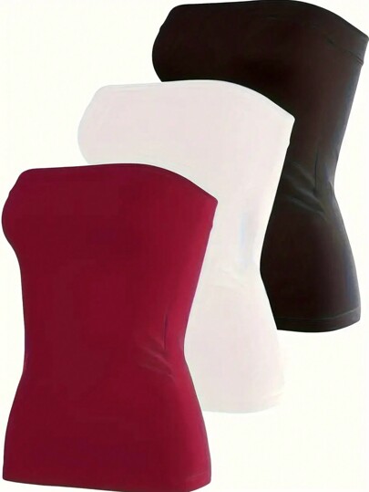 INAWLY Summer Solid Color Slim-Fit Strapless Top