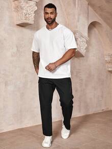 Manfinity Homme Men's Plus Size Black Casual Cargo Pants With Zippered Pockets - Black - View 3