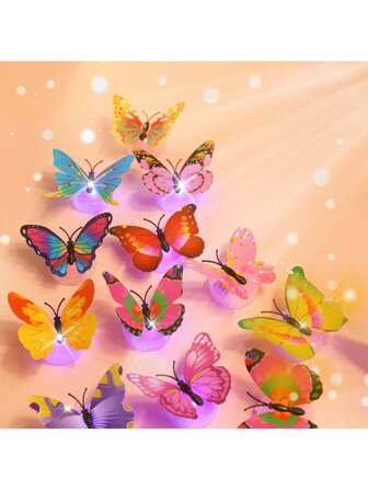 1pc/5pcs/10pcs Colorful Luminous Butterfly Night Light, Random Color, Suitable For Room & Home Decoration Diy