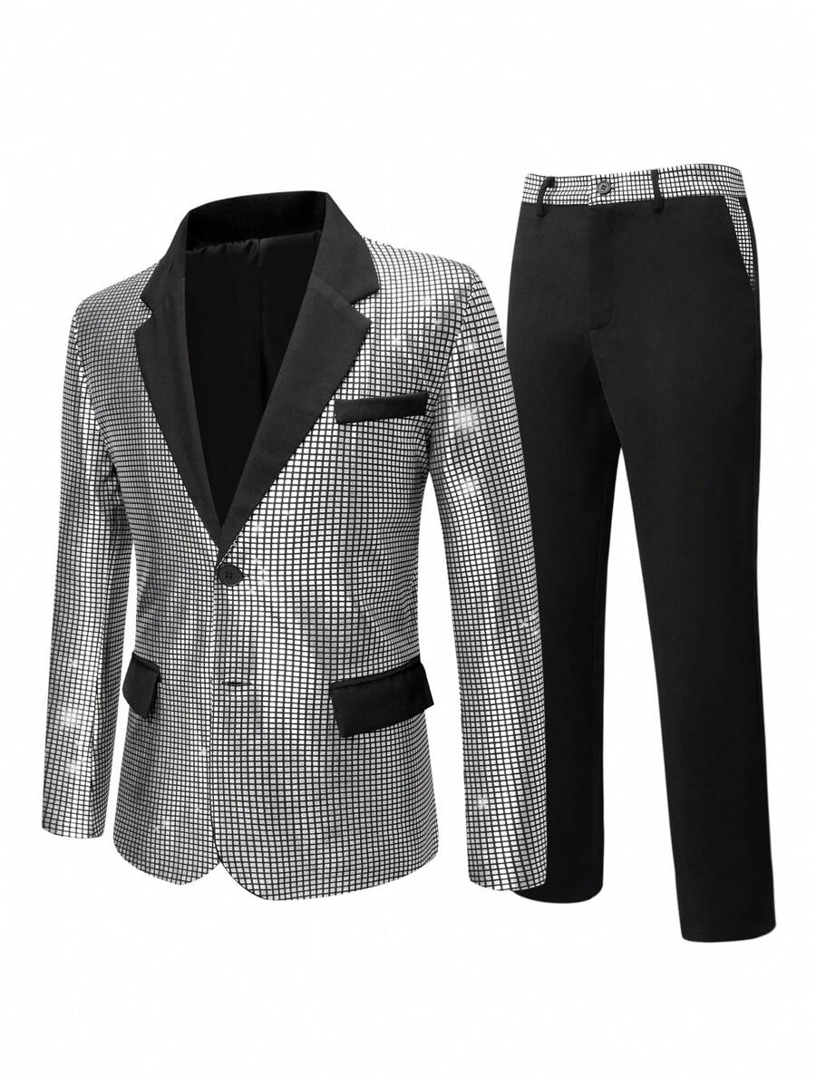 Manfinity AFTRDRK Conjunto de traje plateado con estilo para hombres - Negro - Ver 1