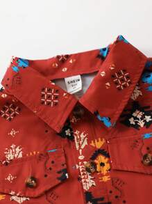 SHEIN 男童復古印花短袖襯衫和破洞牛仔短褲，適用於夏季海灘度假 - 彩色 - 查看 5