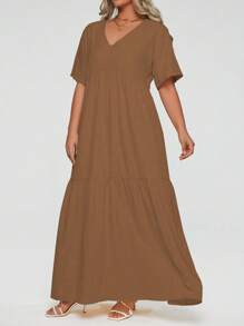 Breezaya Robe maxi extra longue avec volants pour femmes grandes tailles - Kaki - Voir 3