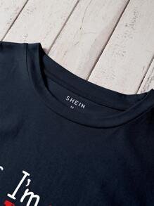 INAWLY Letter Printed Short Sleeve T-Shirt Yes I'm Different Graphic Tees Women Tops - Navy Blue - View 3