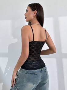 Flirla Women's Summer Perspective Lace Slim Fit Camisole - Black - View 2