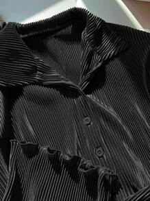 Comfortcana Women's Spring/Summer Solid Color Pleated Long Sleeve Cropped Shirt,Long Sleeve Tops