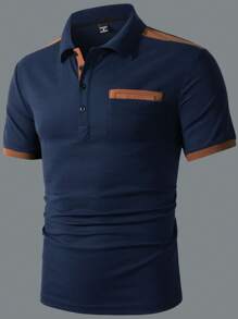 Manfinity Homme Polo Pour Homme À Manches Courtes À Blocs De Couleurs, Été - bleu indigo - Voir 5