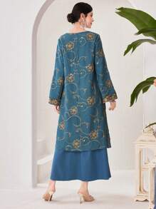 Al Najma Embroidery Patchwork Long Dress With Belt - Multicolor - View 2
