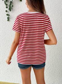 SHEIN Camiseta De Maternidad De Cuello Redondo A Rayas De Manga Corta Para Verano
