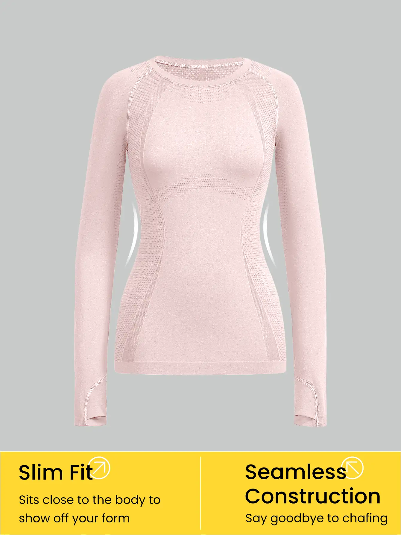 GLOWMODE Seamless Slimfit Long Sleeve Top Hip Length Antibacterial Lightweight Summer Gym - Pink - View 7