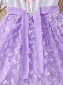 Vestido de verano para niñas preadolescentes con mariposas, flores 3D, elegante, cómodo y activo, ideal para vacaciones, verano y viajes - Púrpura malva - Ver 5