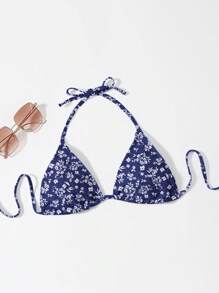 Swim Mod Top de bikini triangular halter de moda con diseño impreso para mujer de verano en la playa - Multicolor - Ver 3