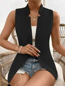 Chaleco de traje sólido y versátil de verano para mujer, de moda - Negro - Ver 5