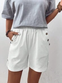 SHEIN JORESS Women's Solid Color Shorts With Button Decoration