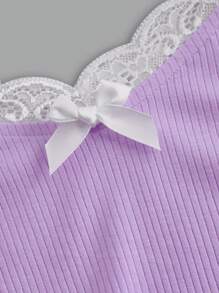 SHEIN MOD Women's Lace Spring Break Trim Halter Tie Neck T-Shirt - Purple - View 3