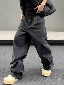 Manfinity Hypemode Men's Wide-Leg Loose-Fit Jeans With Slanted Pockets