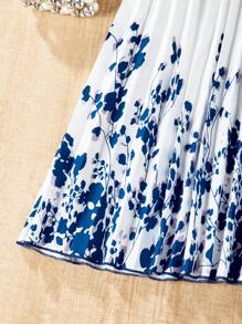 SHEIN Váy viền in & xếp ly cho bé gái Tween cho mùa Xuân/Hè - Màu xanh lam - Xem 6