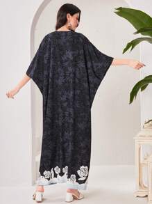 Al Najma Women's Elegant Printed Traditional Long Cheongsam Dress With Buttons Kaftan Jalabiya Dress - Multicolor - View 2