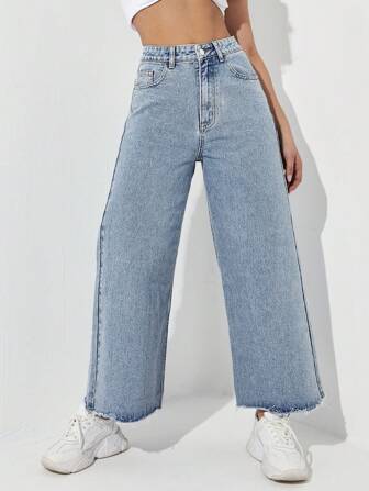 SHEIN ICON Pantalones vaqueros para mujeres de moda con cintura alta, pierna recta suelta y estilo casual