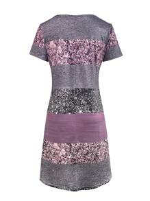 Spring And Summer Popular New Hot Style Fashion Leisure Vacation Style Lightweight And Elegant Women's Versatile Slim Fit Outing Home Travel Work Preferred Women's Casual Striped & Printed Round Neck Short Sleeve Vacation Style Dress For Spring And Summer - 紫色 - 查看 5