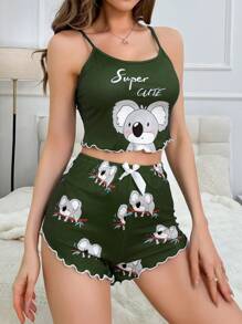 SweetSlumber 考拉印花吊带背心和短裤睡衣套装