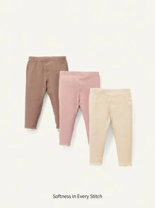 Cozy Pixies 3 pezzi Set di leggings per bambina casual e versatili, in maglia morbida, con colori uniti e volant sul fondo - Albicocca - Visualizzare 1