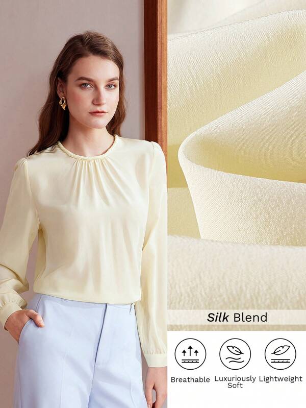 MOTF PREMIUM SILK SOLID FOLD PLEATED BLOUSE