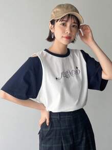 FRIFUL Lỏng lẻo Phù hợp Hai âm Xu hướng: Cắt giảm Áo thun Cho mùa hè - trắng - Xem 1