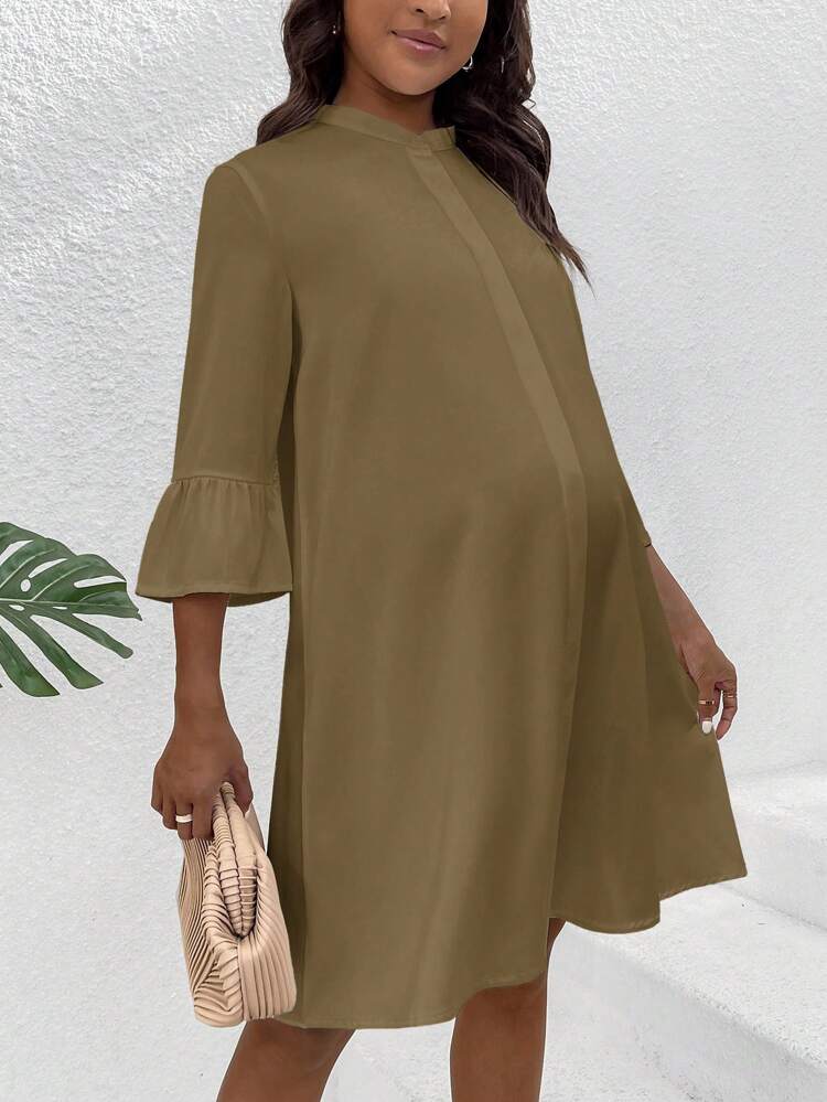 Maternity Women's Elegant Solid Color Loose Mid-Calf Length Dress